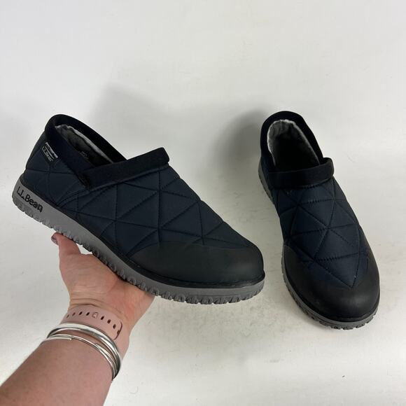 L.L. Bean Ultralight PrimaLoft Slip-On Shoes Men's 9 Black Quilted Waterproof - Picture 1 of 10
